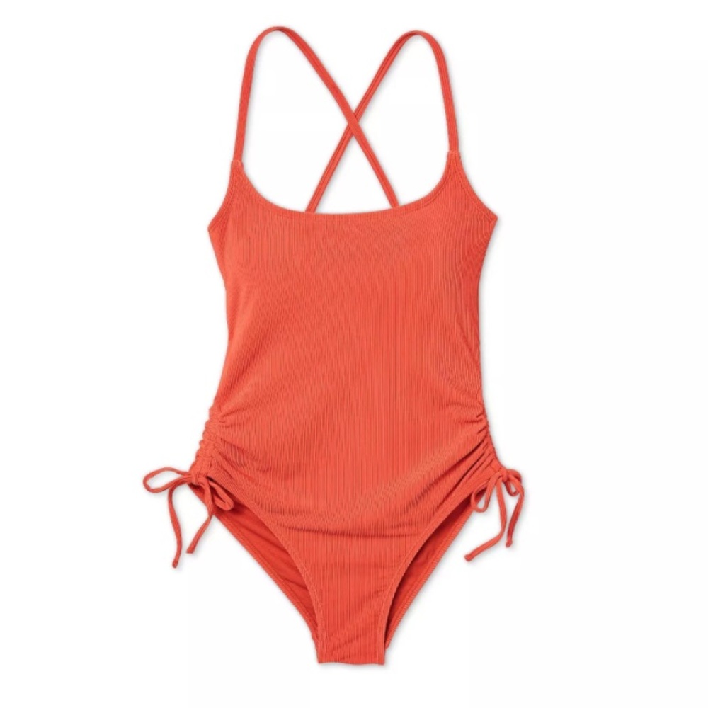 Xhilaration Red Ribbed One-Piece Swimsuit